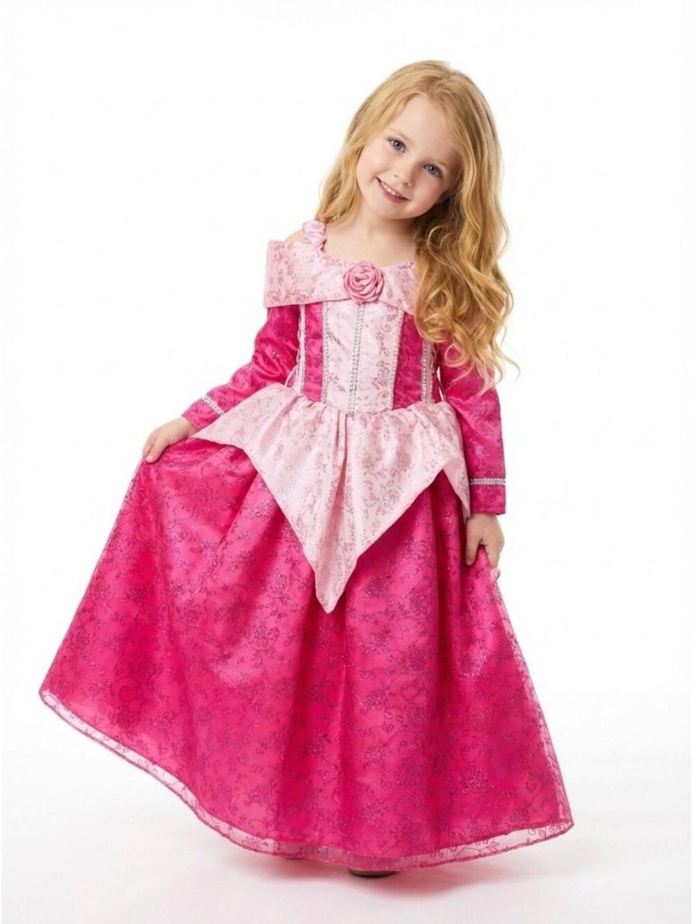Girls' Rose-Pink Princess Formal Dress with Decorative Rose